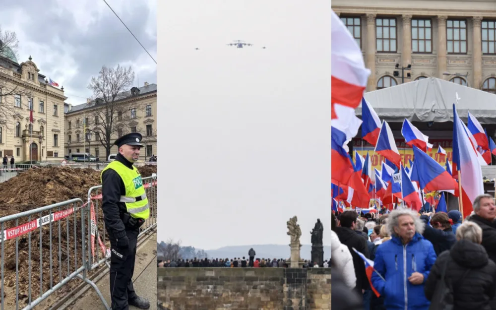BŘEZEN 2024: Hnůj před úřadem vlády, stíhačky nad Karlovým mostem a demonstrace na Václaváku