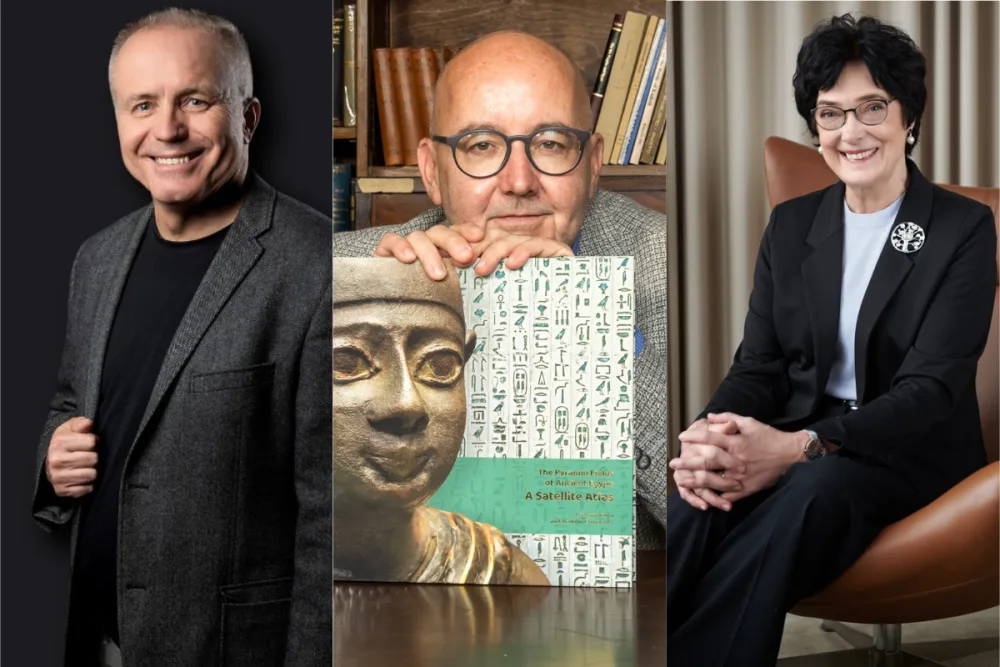 Miliardář Pavel Sehnal, egyptolog Miroslav Bárta a akademička Eva Zažímalová.