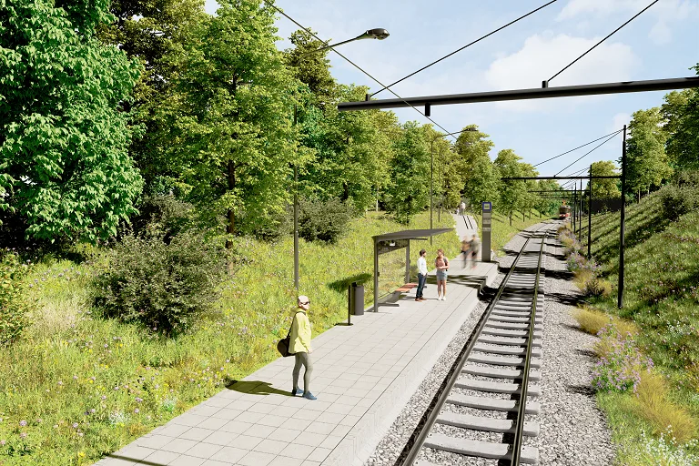 Nová tramvajová trať Olšanská – Habrová, jednokolejný úsek – zastávka Habrová
