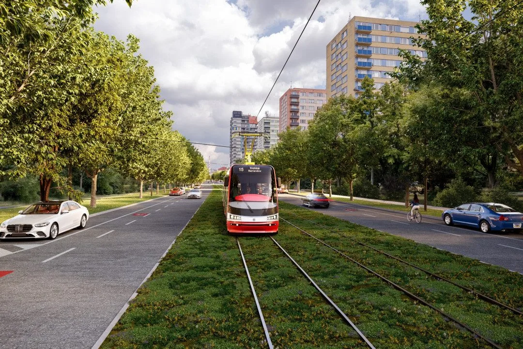 Nová tramvajová trať Počernická, úsek tratě u Hostýnské ulice