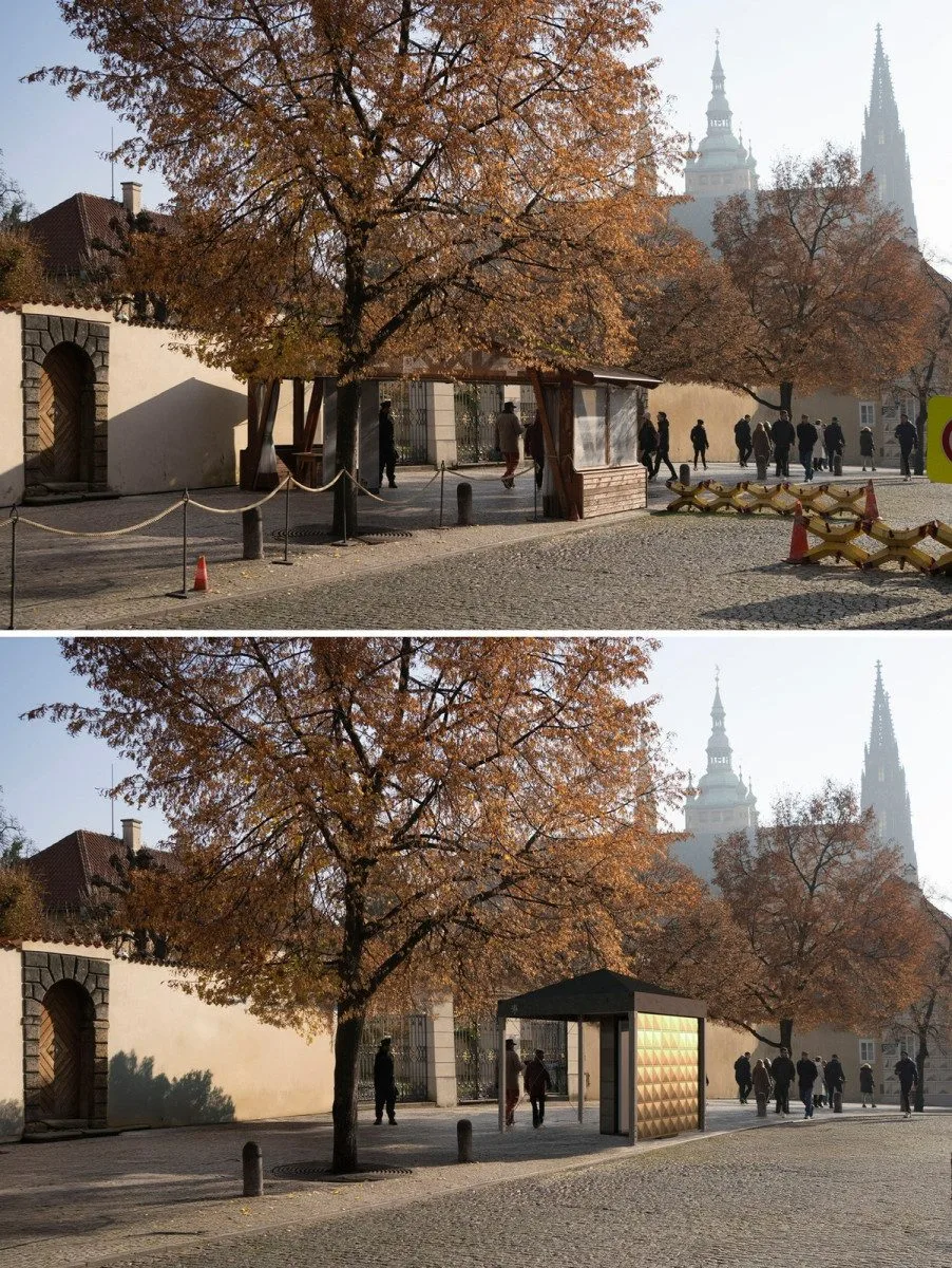 VIZUALIZACE: Pražský hrad bude mít nová kontrolní stanoviště, nahradí staré přístřešky