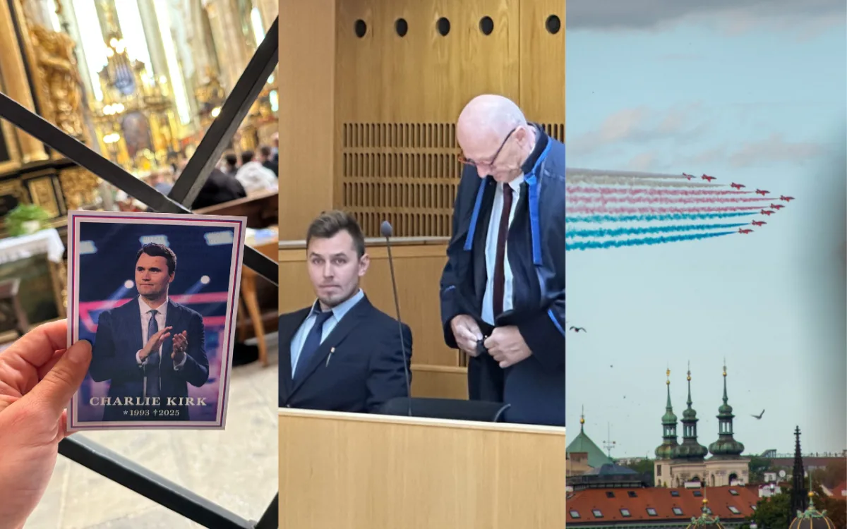 ZÁŘÍ 2025: Mše za Kirka, soud s řidičem tramvaje a stíhačky nad Prahou