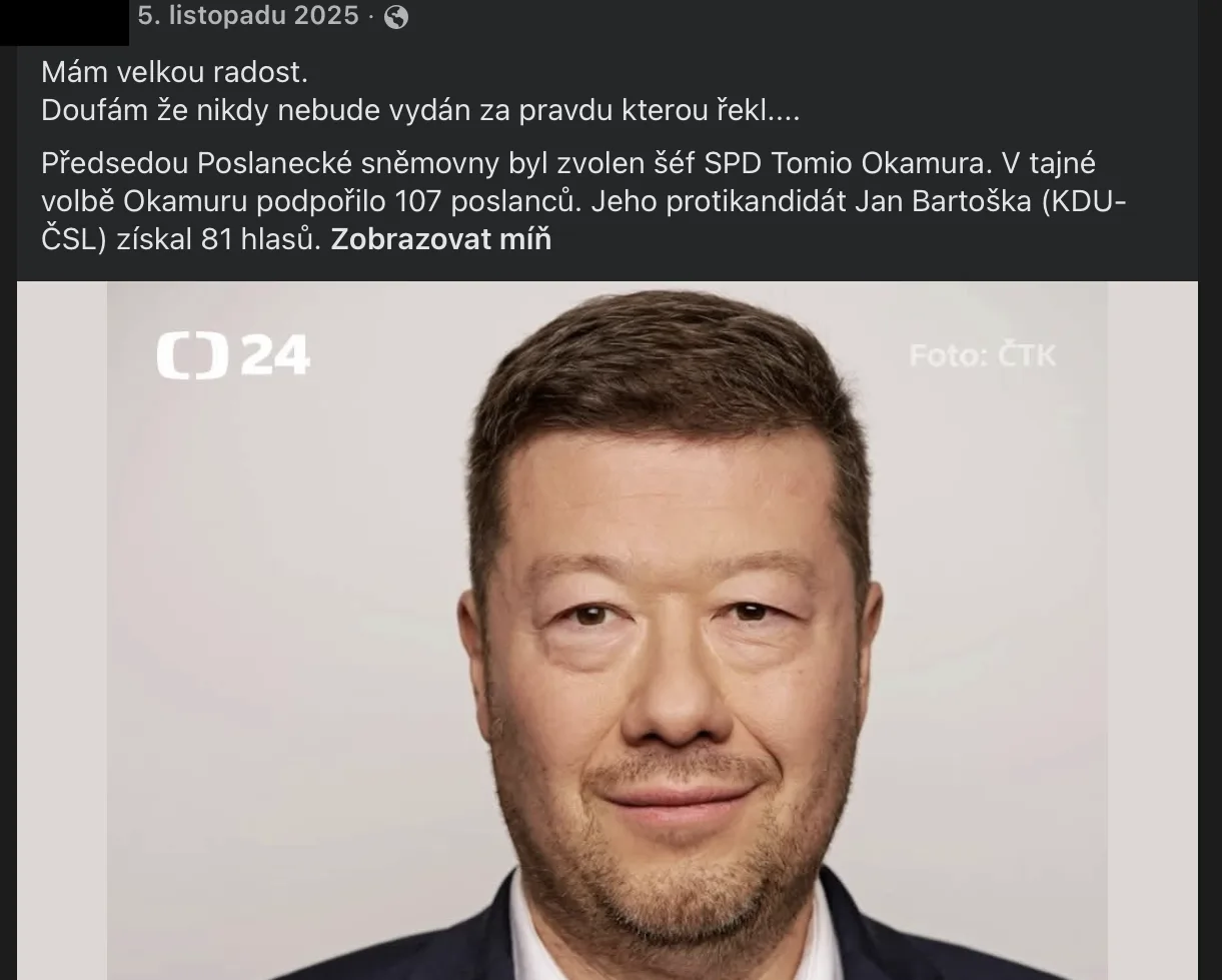 Příspěvek ze sociální sítě