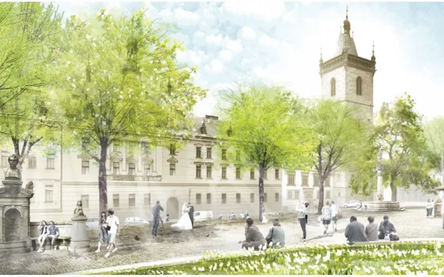 VIZUALIZACE: Karlovo náměstí konečně s přechody a bez zábradlí