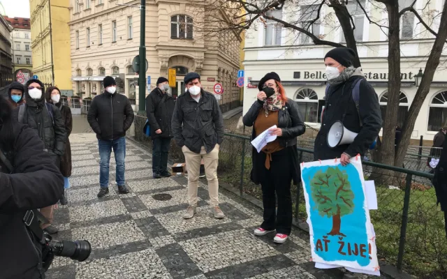 Protest proti kácení stromu dnes vyvrcholil napadením tajemníka Prahy 1
