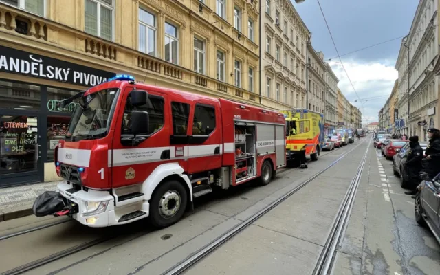 Požár bytu v Praze přerušil dopravu. Hasiči zachránili čtyři lidi a jednoho psa