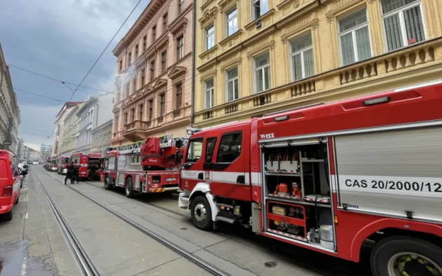 Požár bytu v Praze přerušil dopravu. Hasiči zachránili čtyři lidi a jednoho psa