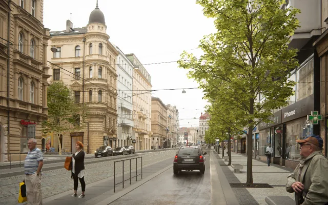 Z Revoluční ulice bude promenáda s širokými chodníky, lavičkami a dlažbou místo asfaltu