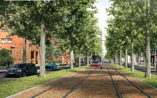 VIZUALIZACE: Nechvalně známá Olšanská se má změnit k nepoznání. Více stromů i rybník