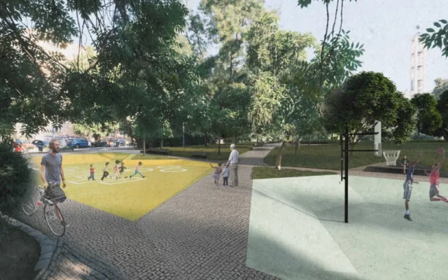 VIZUALIZACE: Praha 2 chystá revitalizaci Sadů Bratří Čapků. Oddělí děti a pejskaře