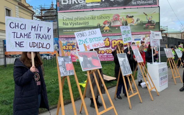 VIDEO: Lidé protestovali proti jízdě na ponících na Matějské pouti
