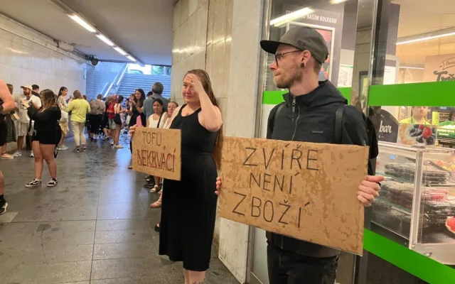 V centru Prahy protestovali lidé ve spodním prádle. Upozornili tím na násilí páchané na zvířatech