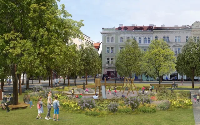 Praha zahájila práce na rekonstrukci náměstí Jiřího z Poděbrad, vykácí padesát stromů