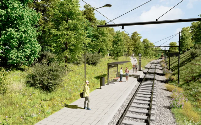 Nová tramvajová trať Olšanská – Habrová, jednokolejný úsek – zastávka Habrová
