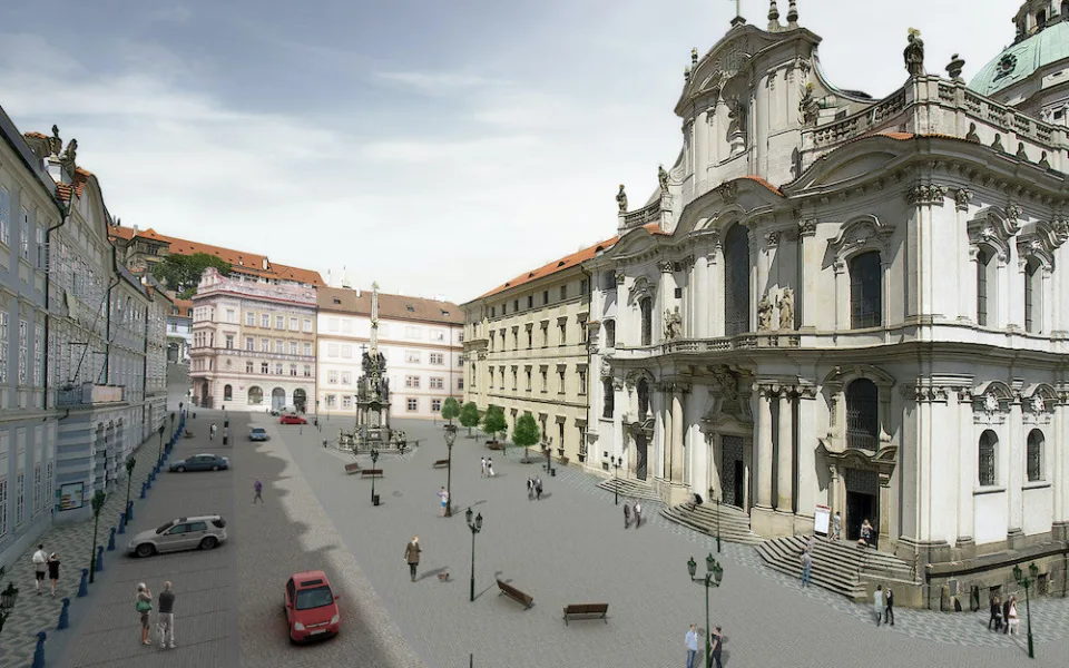 Takhle bude vypadat Malostranské náměstí. Město chce rekonstrukcí zklidnit dopravu.
