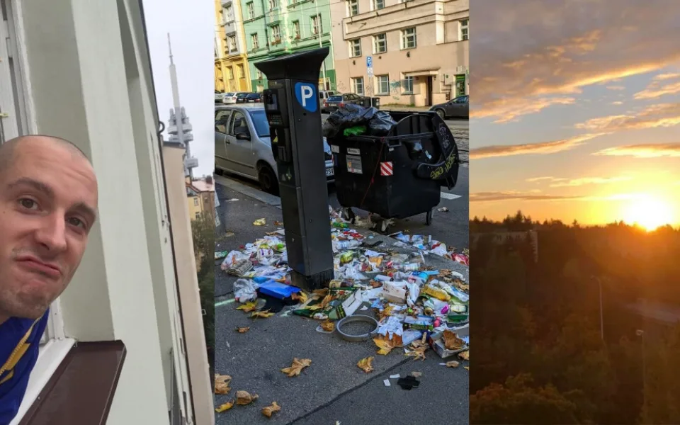 FOTOGALERIE: Jaký výhled z okna mají Pražané? Odpadky i krásné západy slunce
