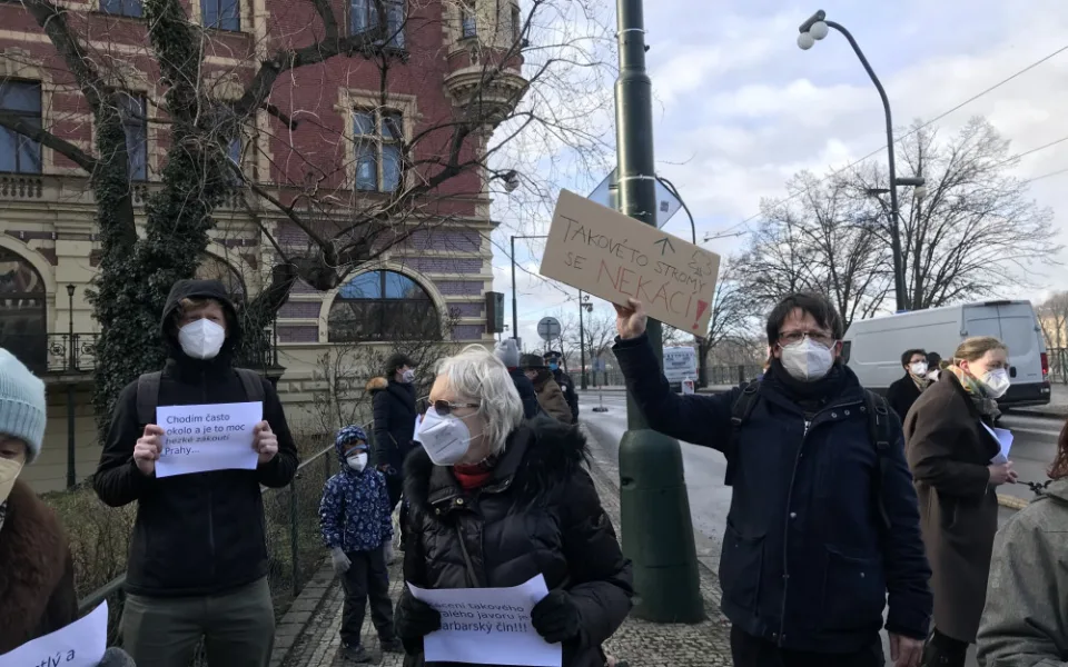 Protest proti kácení stromu dnes vyvrcholil napadením tajemníka Prahy 1
