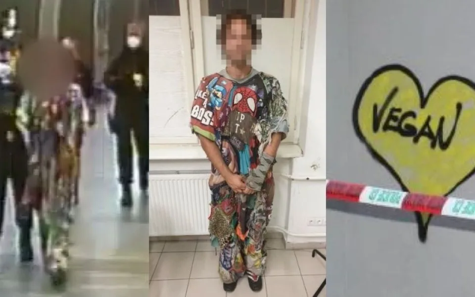 Muž chtěl, aby lidé jedli více zeleniny. Na kostel v centru Prahy nasprejoval nápis "vegan"