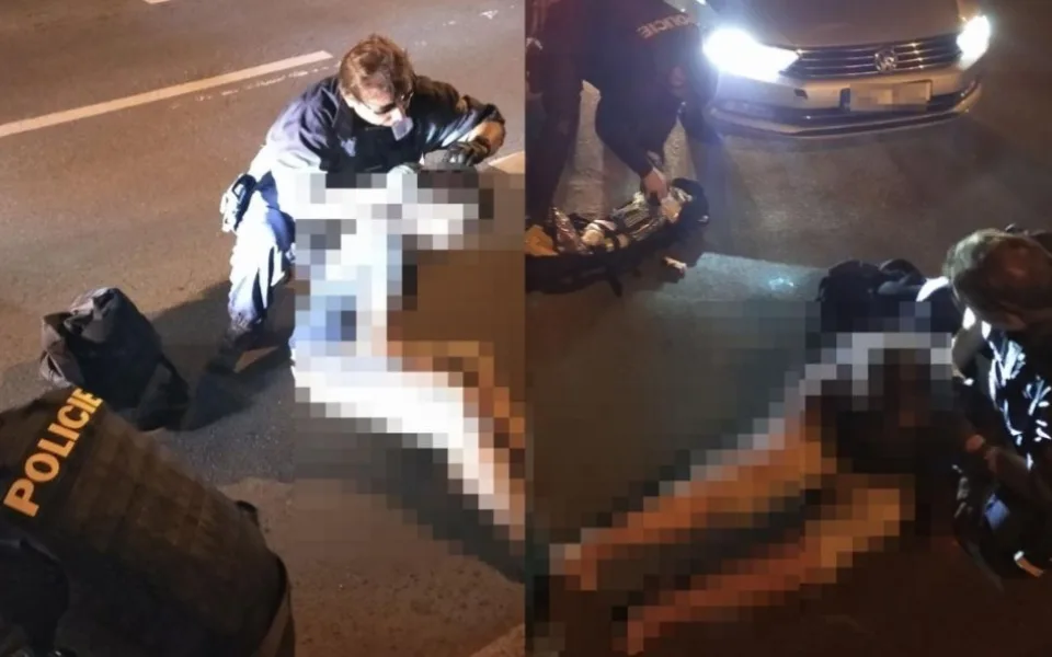 Žena přecházela čtyřproudovou silnici a srazilo ji auto. První pomoc jí poskytli policisté