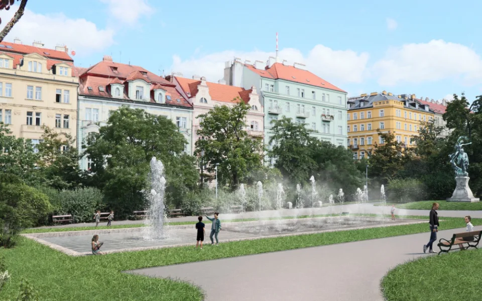 Praha 2 začala v sadech Svatopluka Čecha stavět vodotrysky a brouzdaliště za 40 milionů