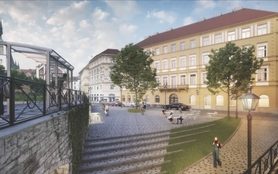 Začne přestavba takzvaného Anenského trojúhelníku. Vznikne náměstí, lávka, schodiště i nová zastávka. Snímek původní vizualizace.