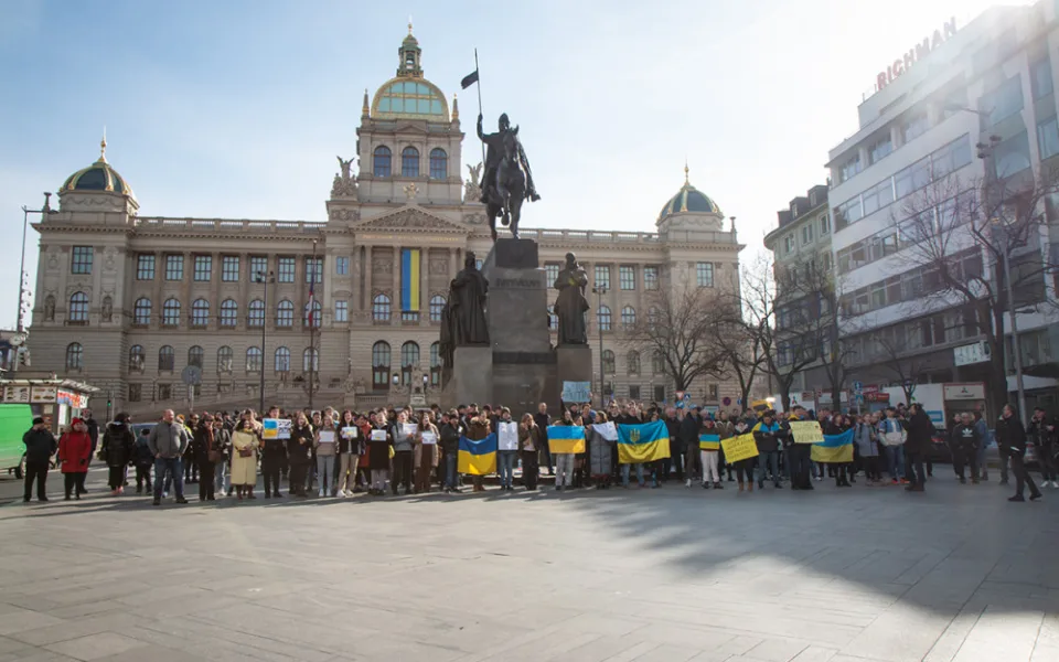 Protestující na Václavském náměstí