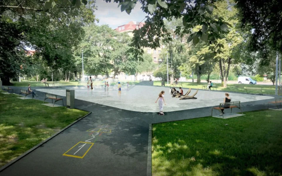 VIZUALIZACE: Praha 6 opravuje park v Bubenči. Přidá lavičky a fontánu, hotovo by mělo být na jaře