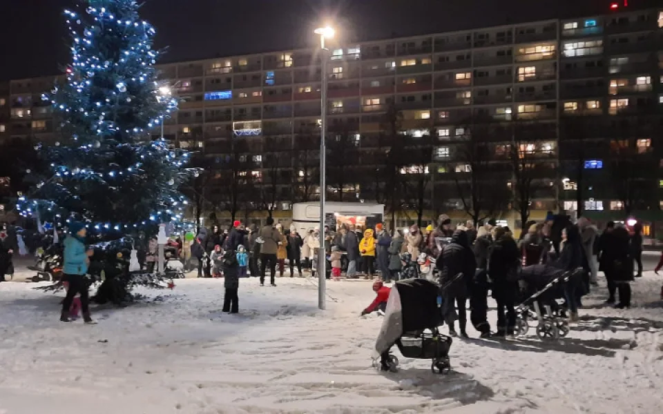 Vánoční strom v parku Přátelství v Praze 9.