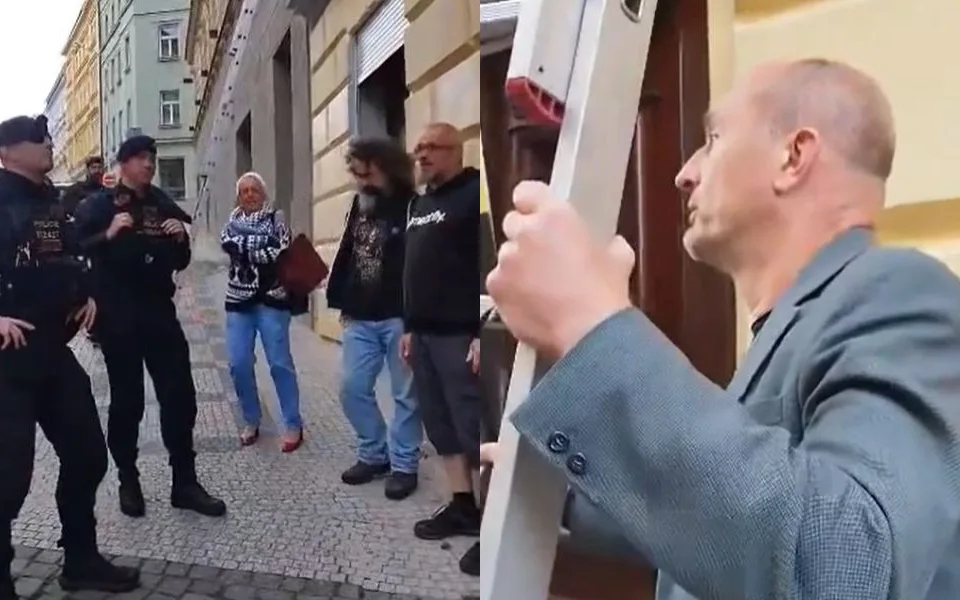 Zabaveno! Aktivisté vyvěsili transparent na dům ruského zbrojaře v Praze