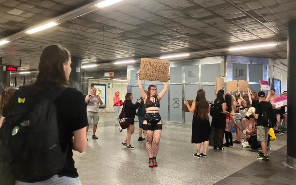 V centru Prahy protestovali lidé ve spodním prádle. Upozornili tím na násilí páchané na zvířatech