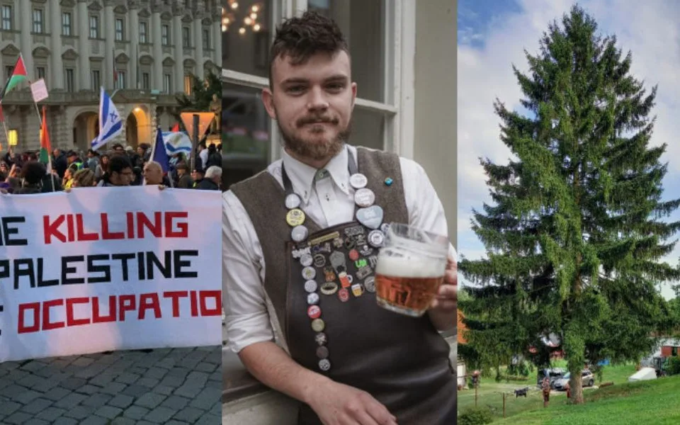 ŘÍJEN 2023: Propalestinské protesty, punkový výčepák a vánoční strom