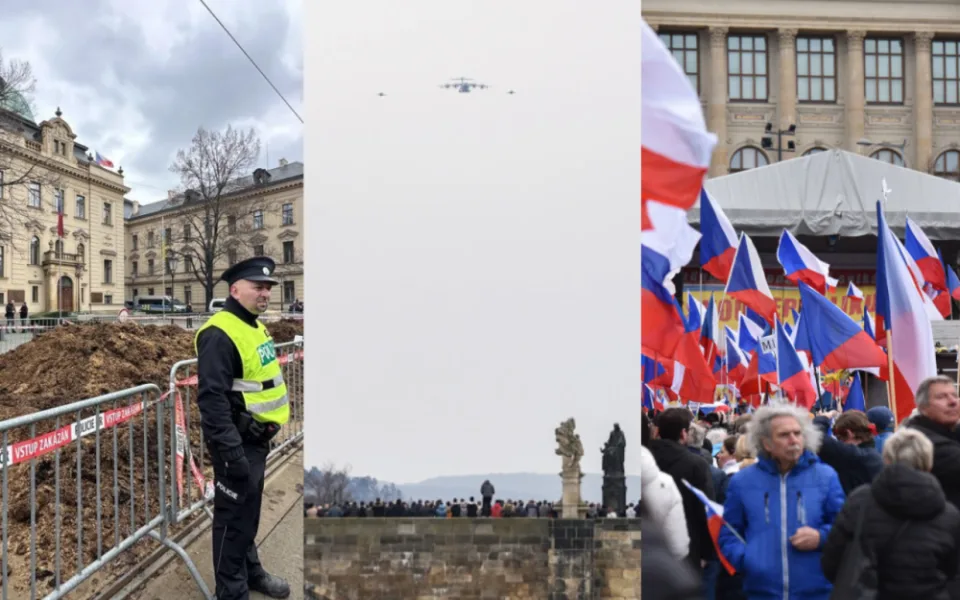 BŘEZEN 2024: Hnůj před úřadem vlády, stíhačky nad Karlovým mostem a demonstrace na Václaváku