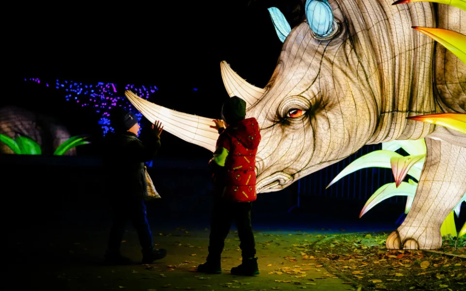 FOTOGALERIE: Gorily, nosorožci i sloni na dotek. Pražská zoo zve na lampionová zářící zvířata