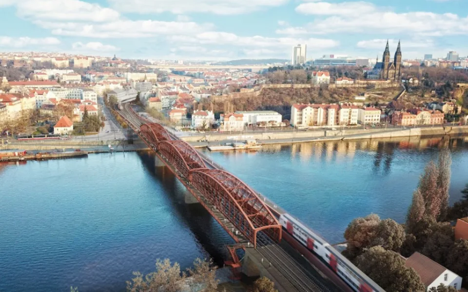 Vizualizace rekonstruovaného mostu a dostavěné koleje