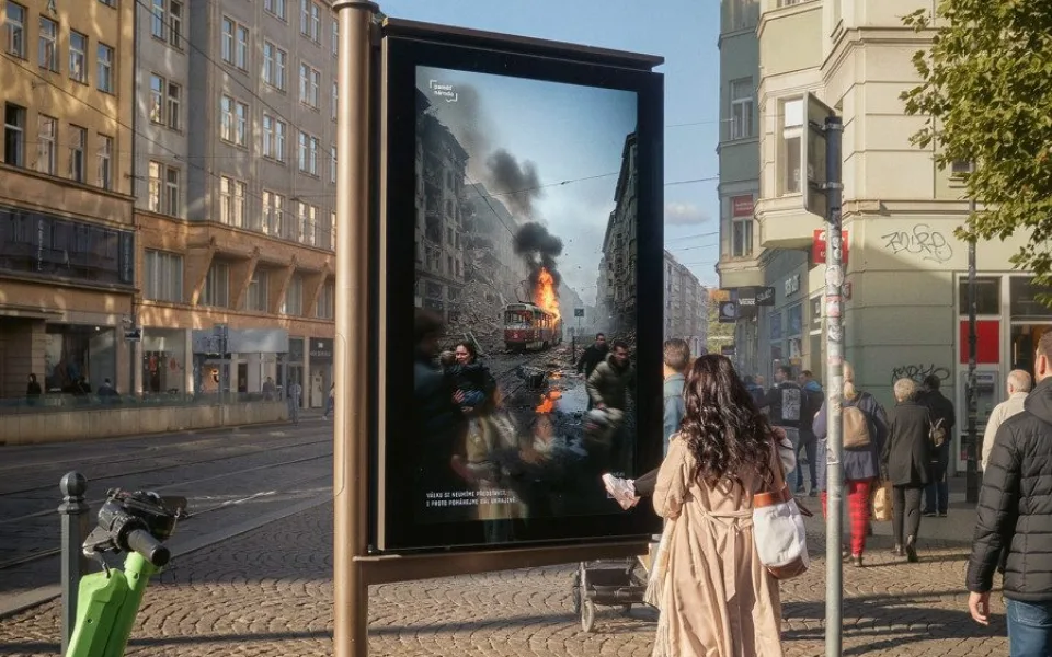 Praha zničená válkou. Paměť národa spustila v ulicích kampaň na podporu Ukrajiny